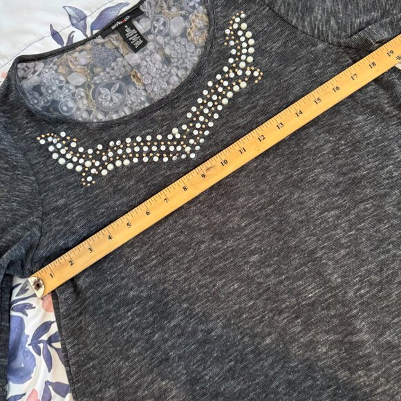 Style & Co. Women’s Embellished Gray Top Size M – 3/4 Sleeve High Low Blouse wit - Picture 4 of 6